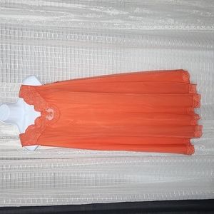 Vintage 50s Red/Orange VANITY FAIR Nylon Lace Mini Lingerie Nightgown SzM